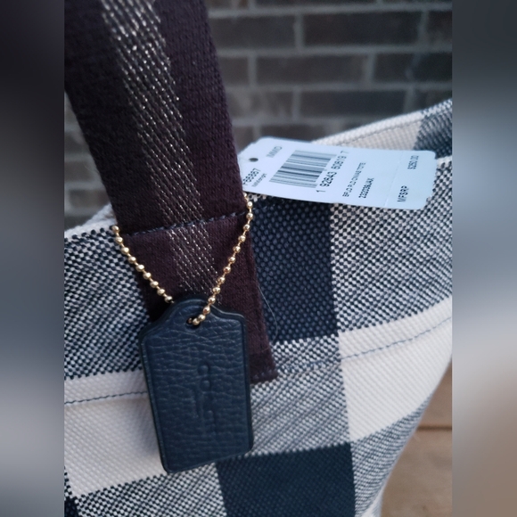 COACH **NWT** Midnight & Cream Buffalo Plaid Tote - Picture 8 of 11